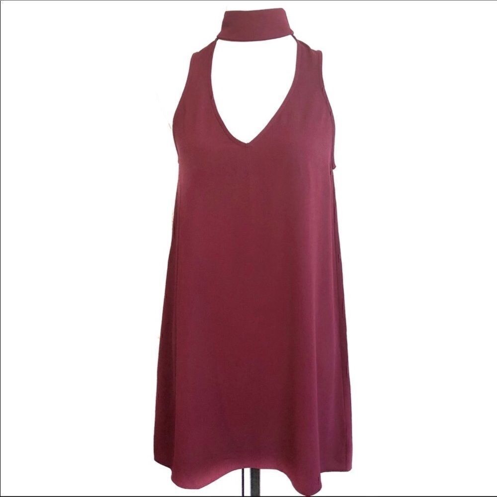 Show Me Your Mumu Dress Mini Halter Choker V Neck Open Back Maroon XS